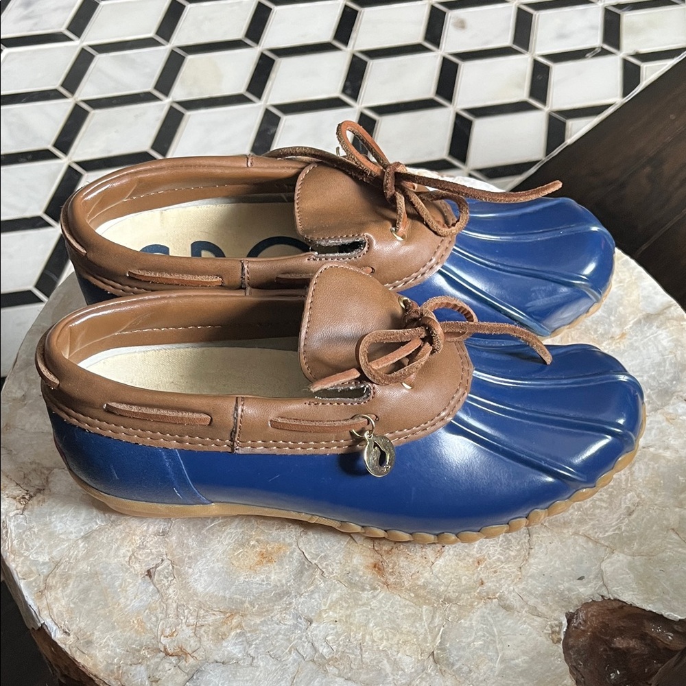 Women's Blue and Brown Rain Boots - Picture 4 of 7